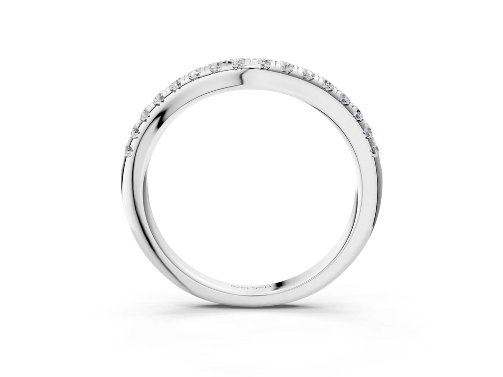 Platinum Round Diamond Pavé Curved Band with Shared Prong Setting