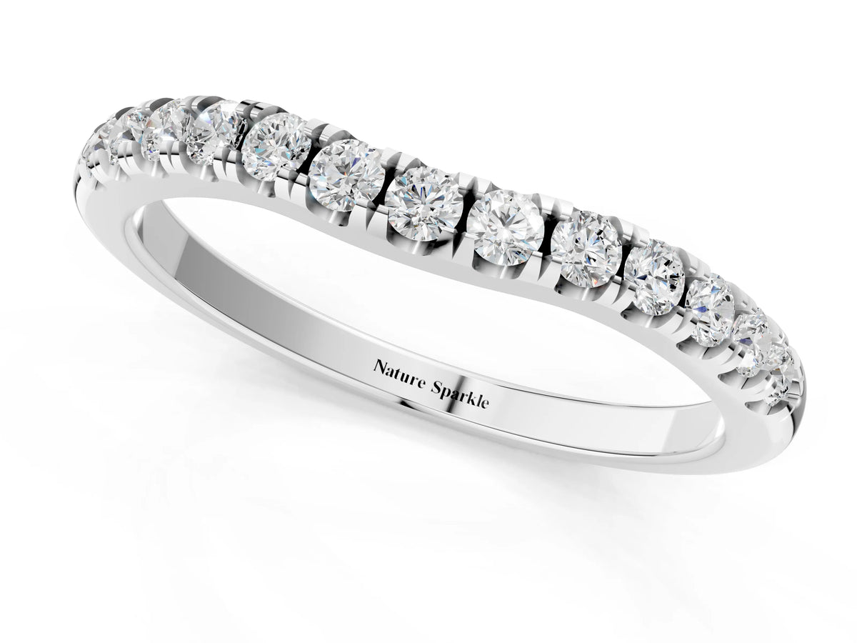 Platinum Round Diamond Pavé Curved Eternity Band with Shared Prong Setting