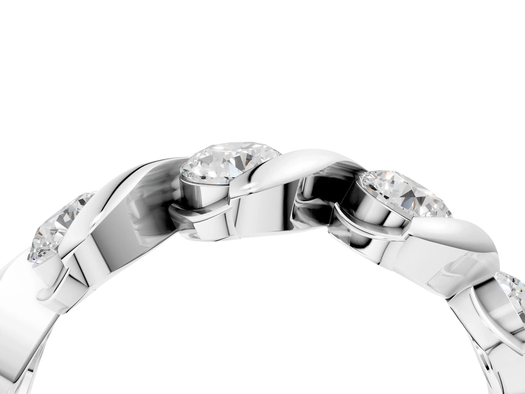 Platinum Round Diamond Wave Band with Channel Setting and Shared Prongs