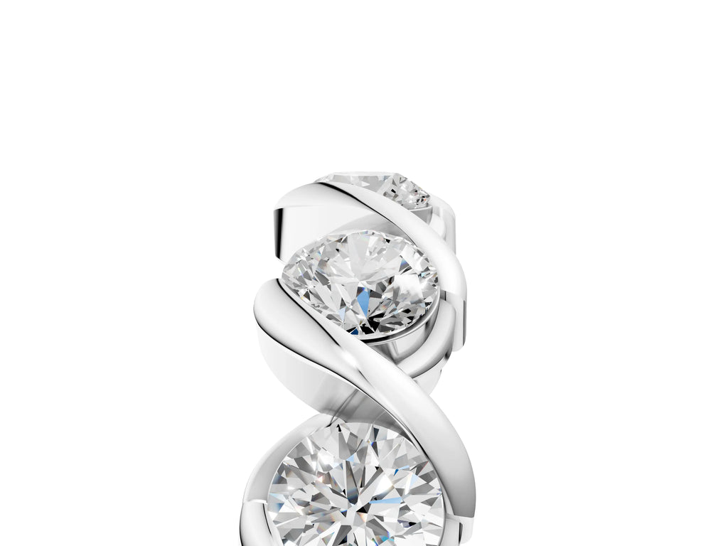 Platinum Round Diamond Wave Band with Channel Setting and Shared Prongs
