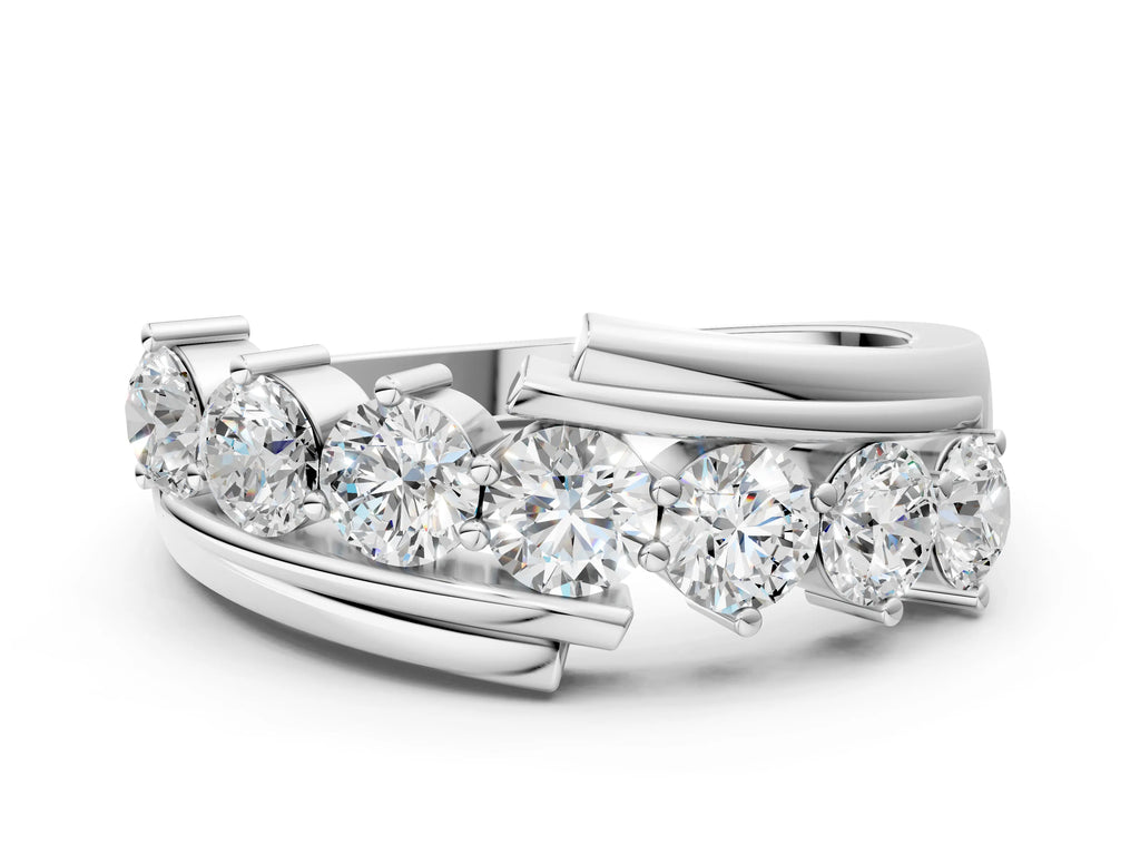 Platinum Round Diamond Wave Band with Channel and Shared Prong Setting