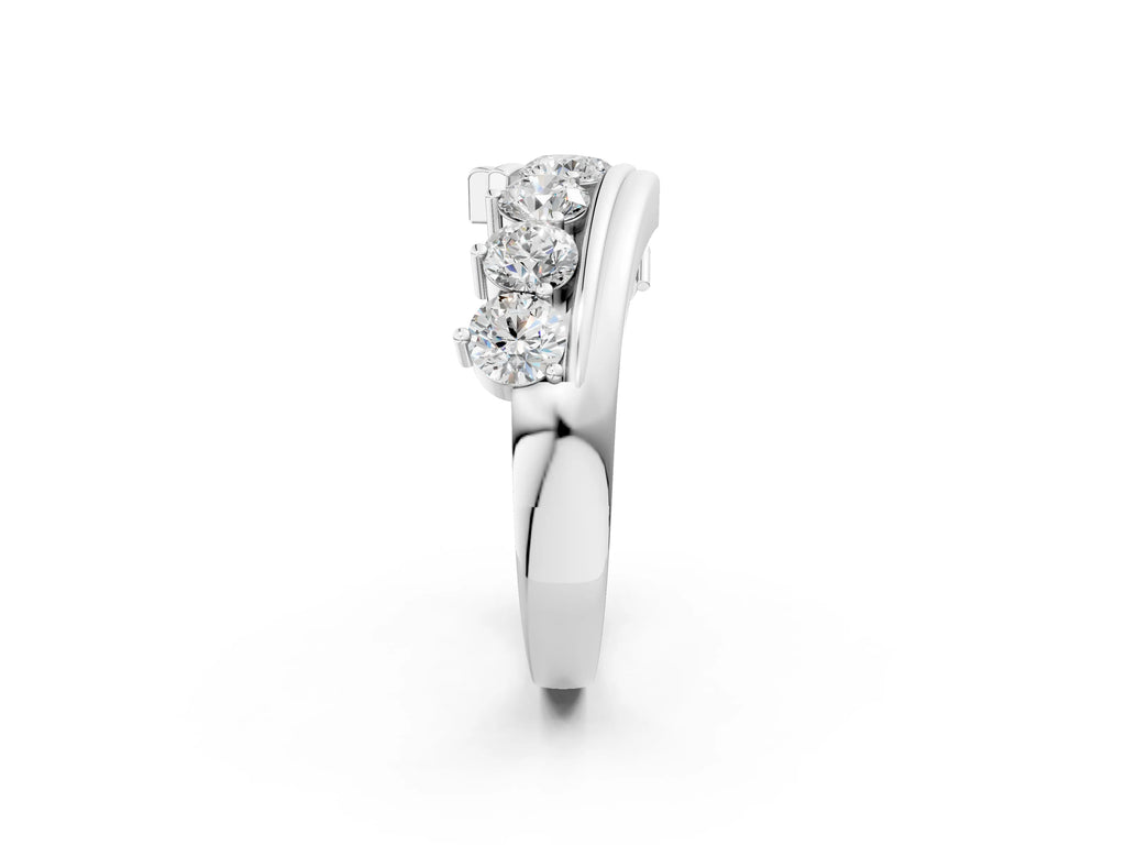 Platinum Round Diamond Wave Band with Channel and Shared Prong Setting
