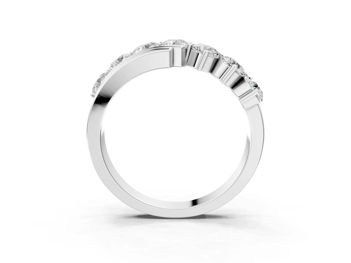 Platinum Round Diamond Wave Band with Channel and Shared Prong Setting