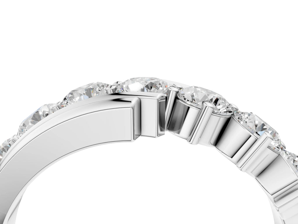 Platinum Round Diamond Wave Band with Channel and Shared Prong Setting