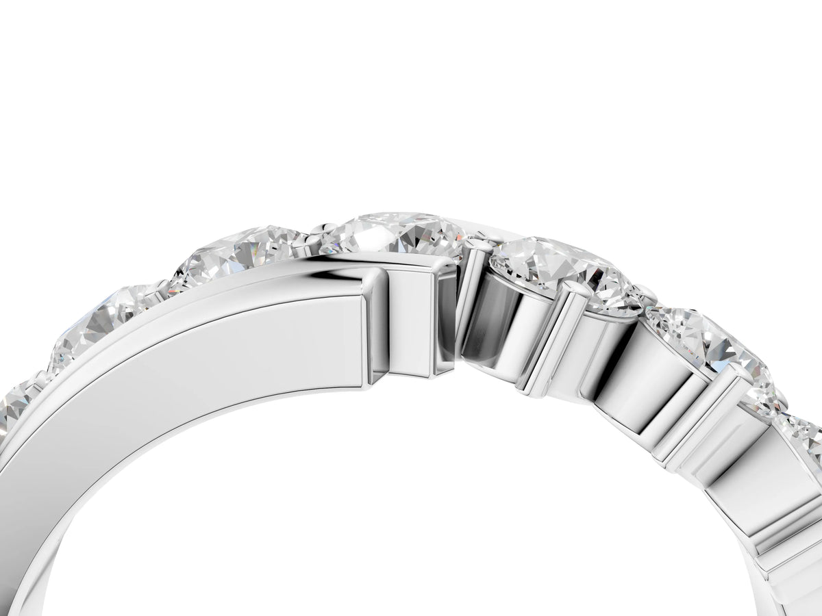 Platinum Round Diamond Wave Band with Channel and Shared Prong Setting