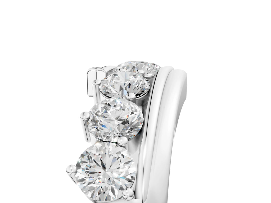 Platinum Round Diamond Wave Band with Channel and Shared Prong Setting