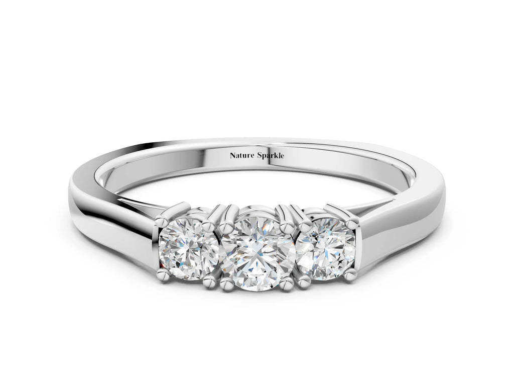 Platinum Three-Stone Round Cut Diamond Channel Set Band with Prong Setting