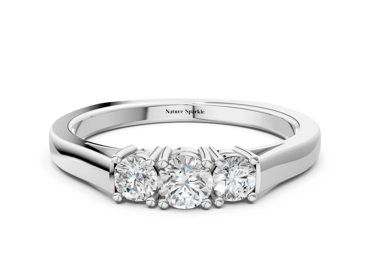 Platinum Three-Stone Round Cut Diamond Channel Set Band with Prong Setting