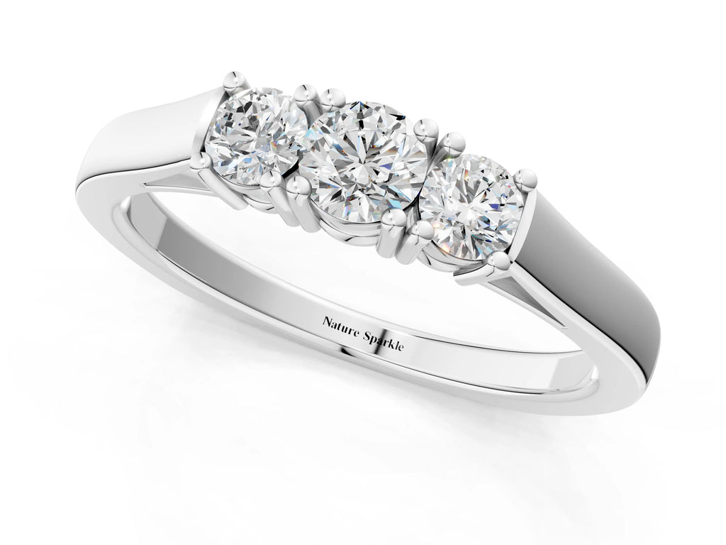 Platinum Three-Stone Round Cut Diamond Channel Set Band with Prong Setting