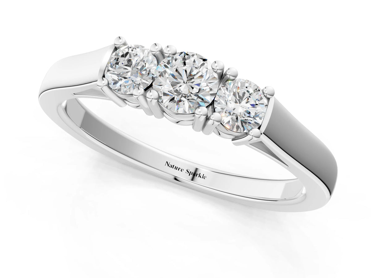 Platinum Three-Stone Round Cut Diamond Channel Set Band with Prong Setting