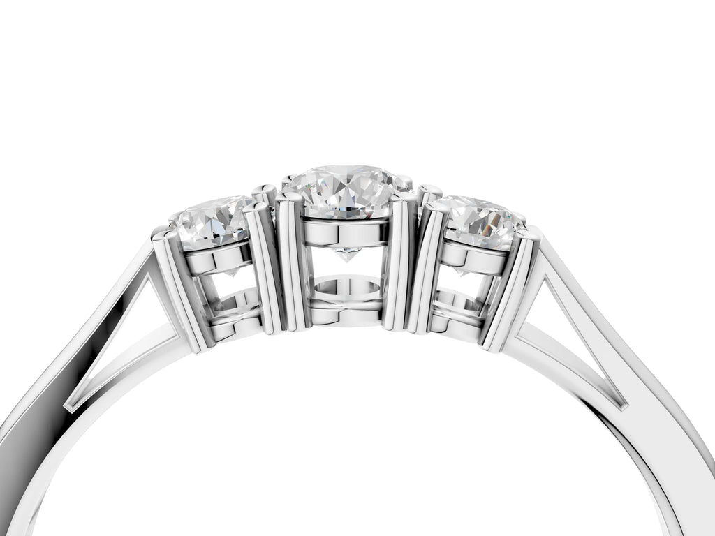 Platinum Three-Stone Round Cut Diamond Channel Set Band with Prong Setting