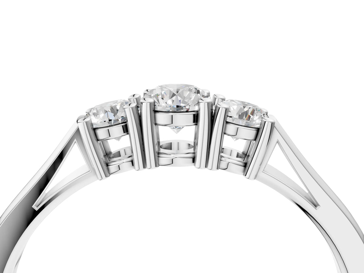 Platinum Three-Stone Round Cut Diamond Channel Set Band with Prong Setting