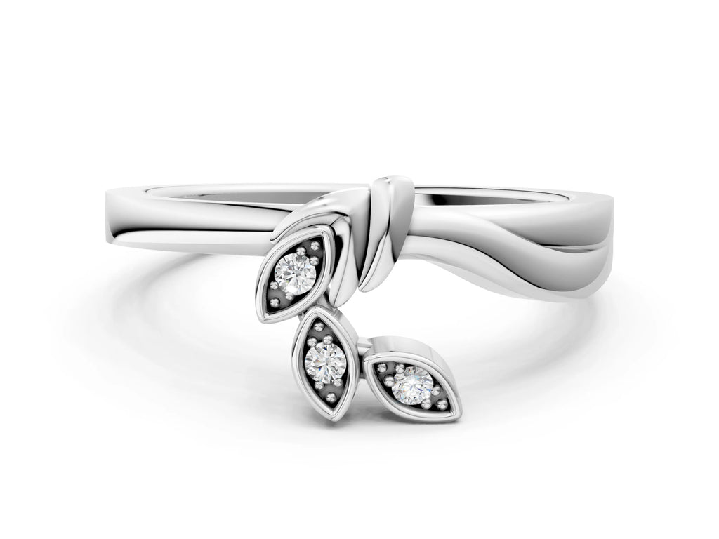 Platinum Three-Stone Round Diamond Leaf Bypass Ring with Bezel Setting