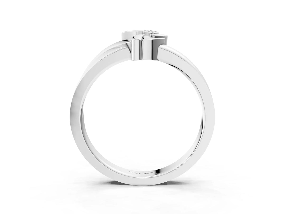 Platinum Three-Stone Round Diamond Leaf Bypass Ring with Bezel Setting