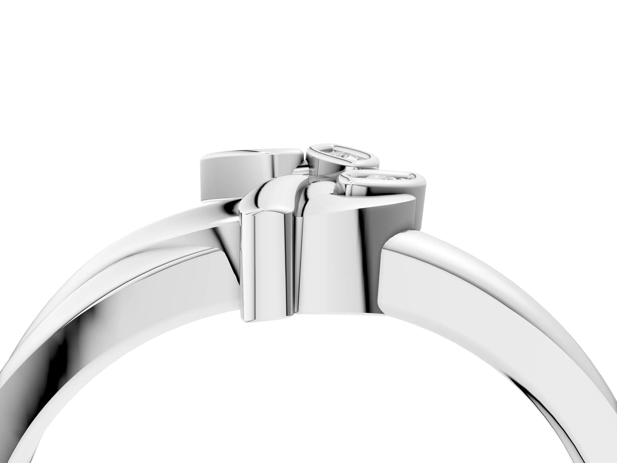 Platinum Three-Stone Round Diamond Leaf Bypass Ring with Bezel Setting