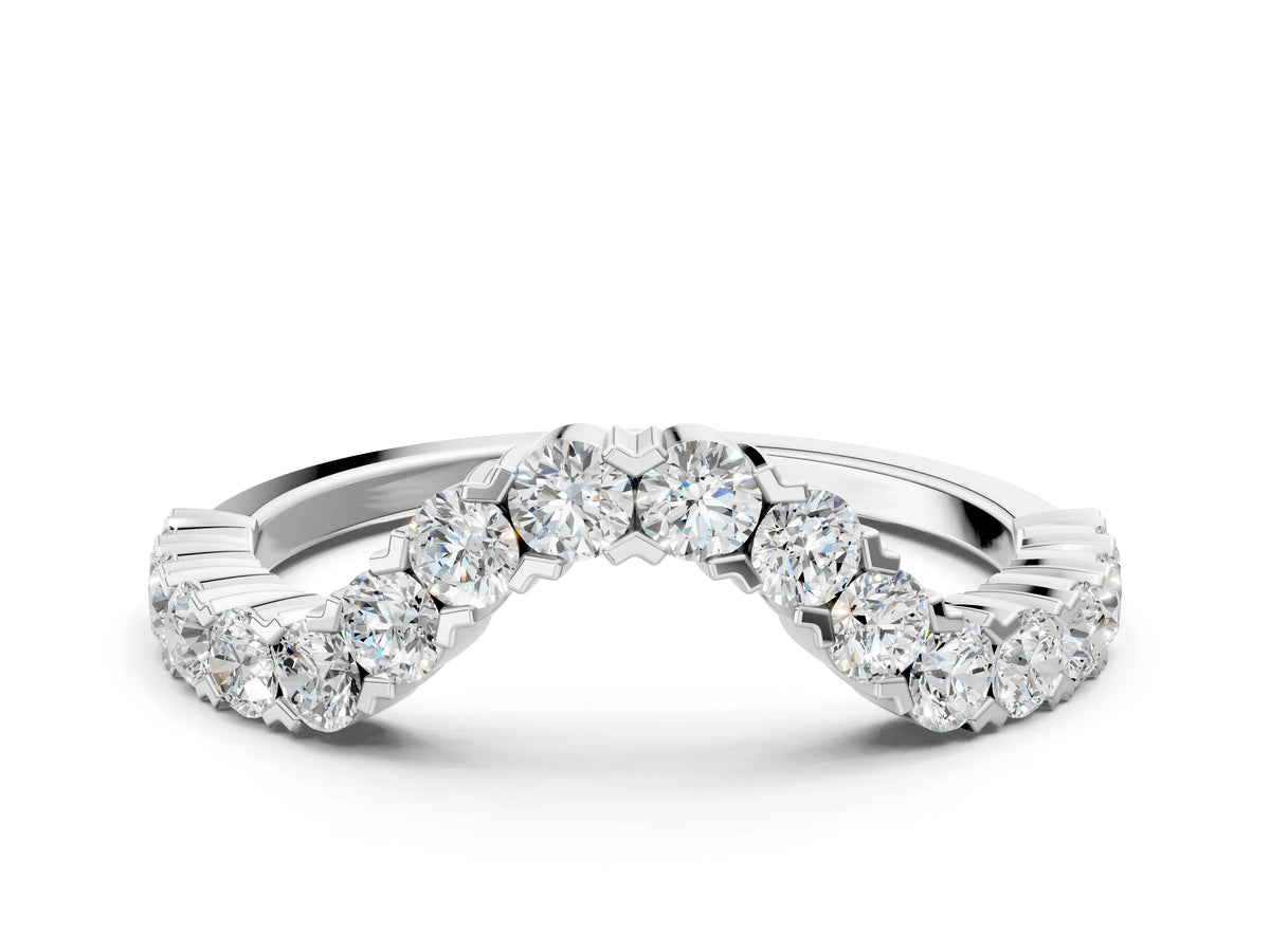 Platinum V-Shaped Diamond Round Cut Pavé Band with Prong Setting