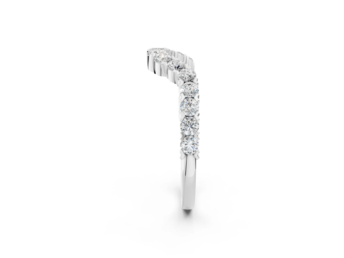 Platinum V-Shaped Diamond Round Cut Pavé Band with Prong Setting