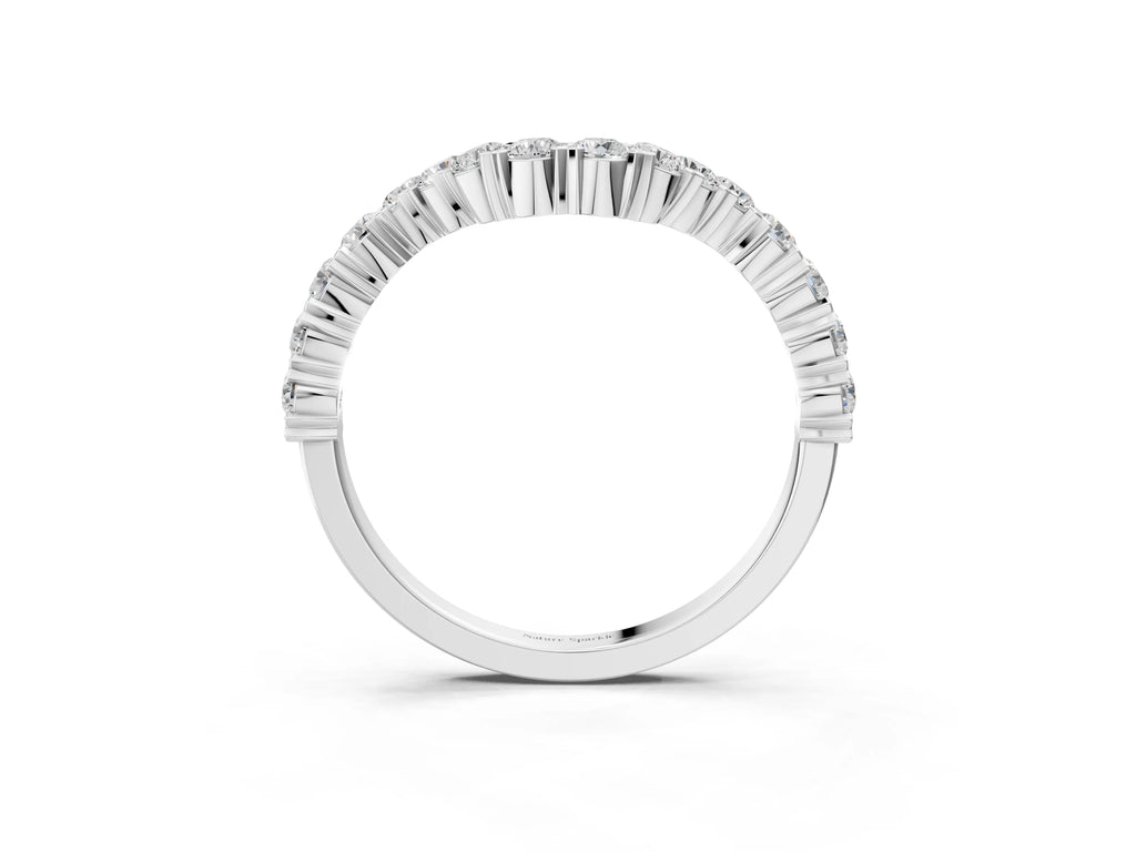 Platinum V-Shaped Diamond Round Cut Pavé Band with Prong Setting