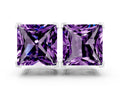 Princess Cut Amethyst Stud Earrings in Silver with Basket Setting