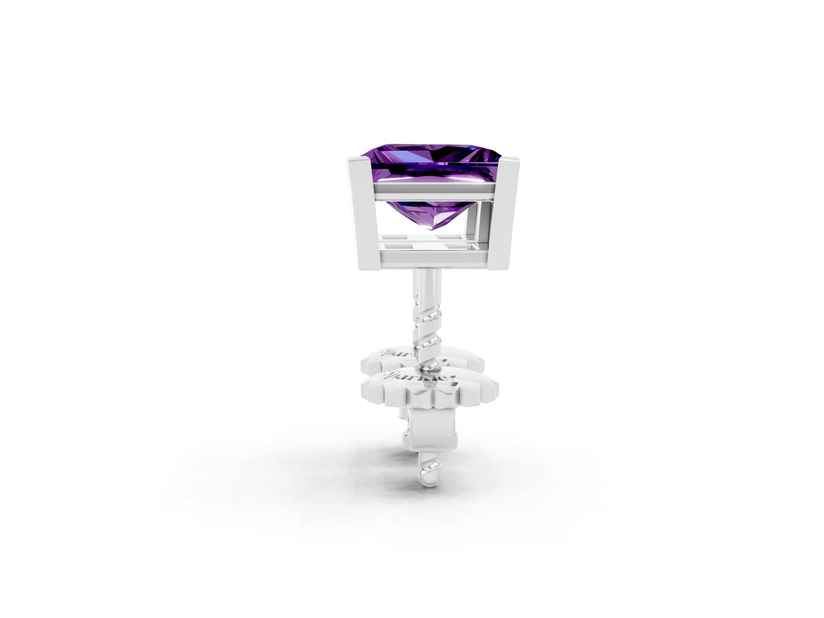 Princess Cut Amethyst Stud Earrings in Silver with Basket Setting