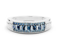 Princess Cut Aquamarine Bar-Set Pavé Band in White gold with Grooved Edge Detailing 