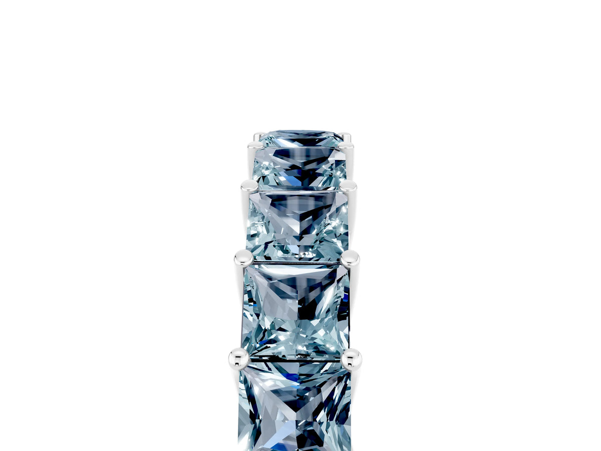 Princess Cut Aquamarine Eternity Band in Platinum with Channel Setting and Prong Detail