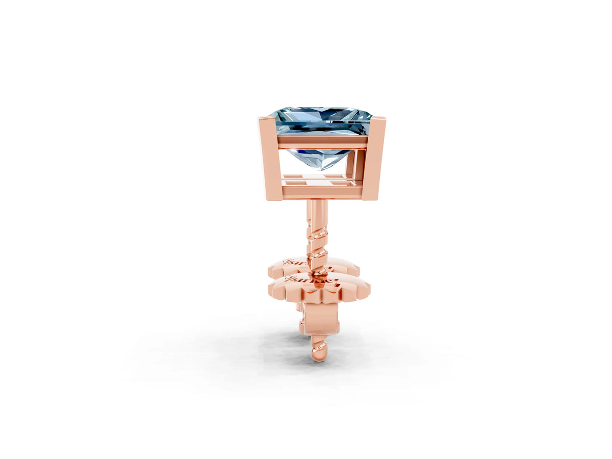 Princess Cut Aquamarine Stud Earrings in Rose gold with Basket Setting