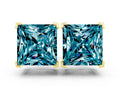 Princess Cut Blue Topaz Stud Earrings in Yellow gold with Basket Setting