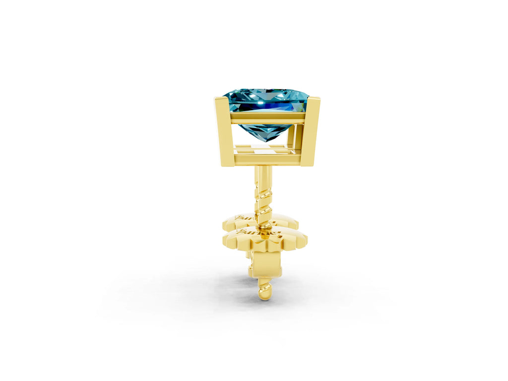 Princess Cut Blue Topaz Stud Earrings in Yellow gold with Basket Setting