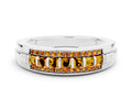 Princess Cut Citrine Bar-Set Pavé Band in Silver with Grooved Edge Detailing 