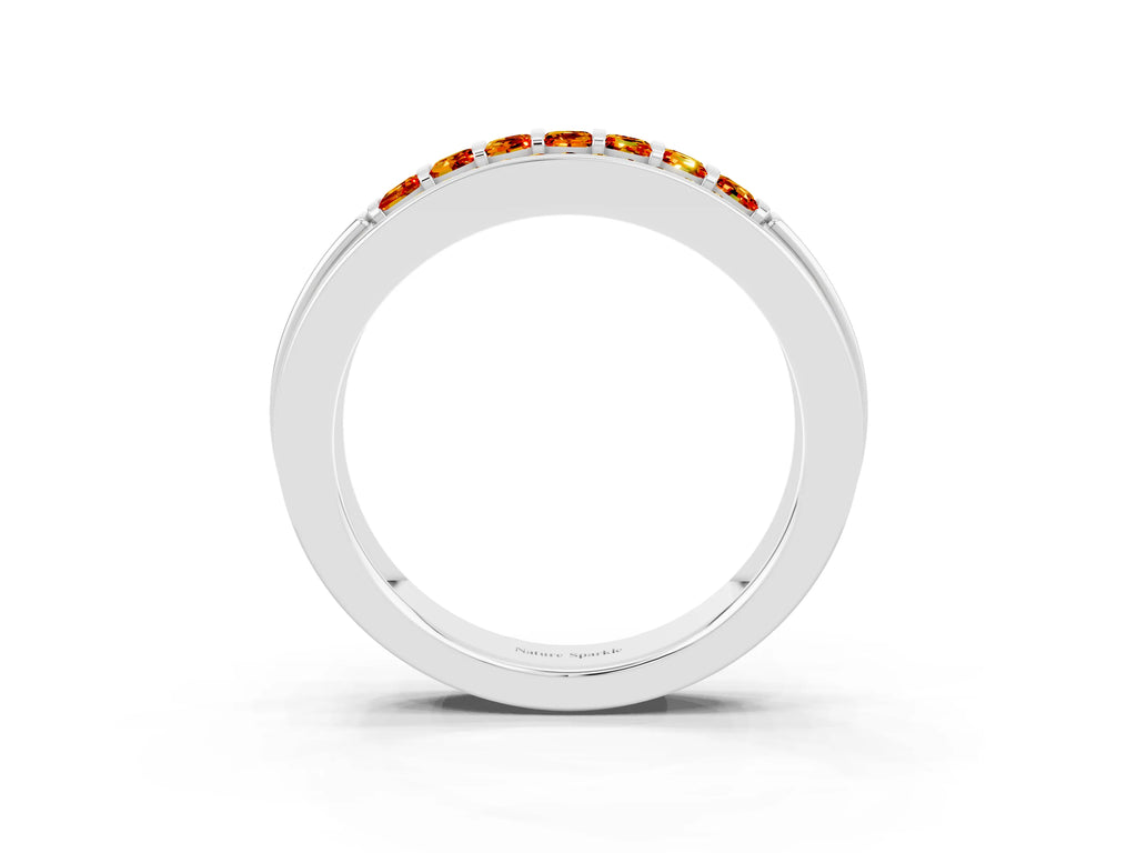 Princess Cut Citrine Bar-Set Pavé Band in Silver with Grooved Edge Detailing