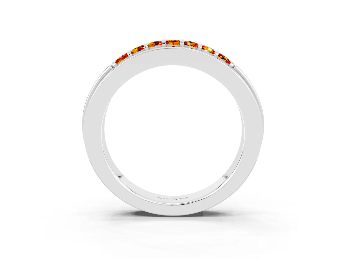Princess Cut Citrine Bar-Set Pavé Band in Silver with Grooved Edge Detailing