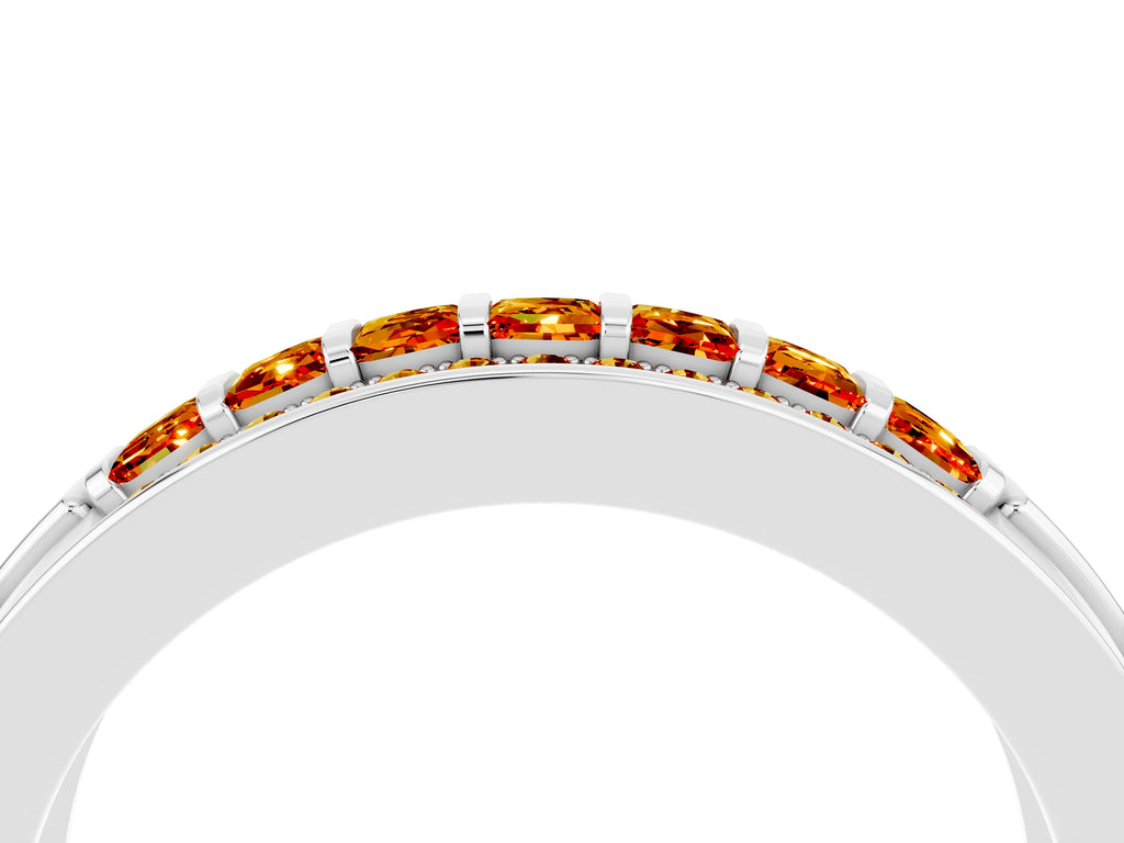 Princess Cut Citrine Bar-Set Pavé Band in Silver with Grooved Edge Detailing