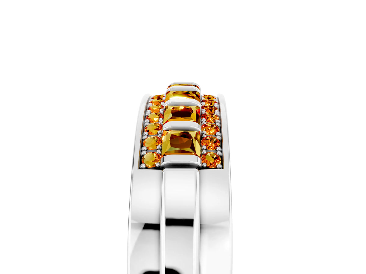 Princess Cut Citrine Bar-Set Pavé Band in Silver with Grooved Edge Detailing