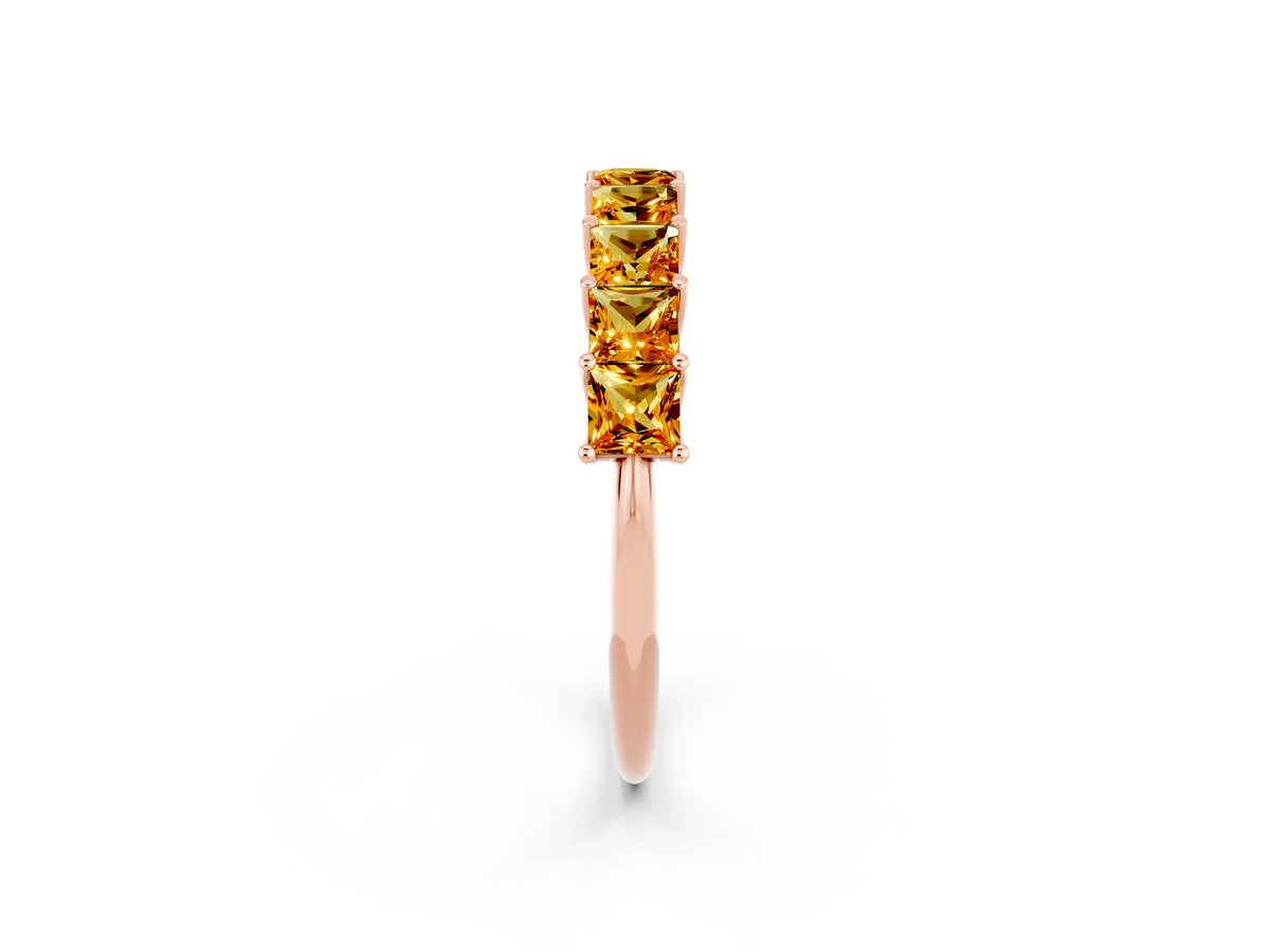 Princess Cut Citrine Eternity Band in Rose gold with Channel Setting and Prong Detail