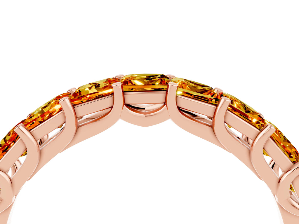 Princess Cut Citrine Eternity Band in Rose gold with Channel Setting and Prong Detail