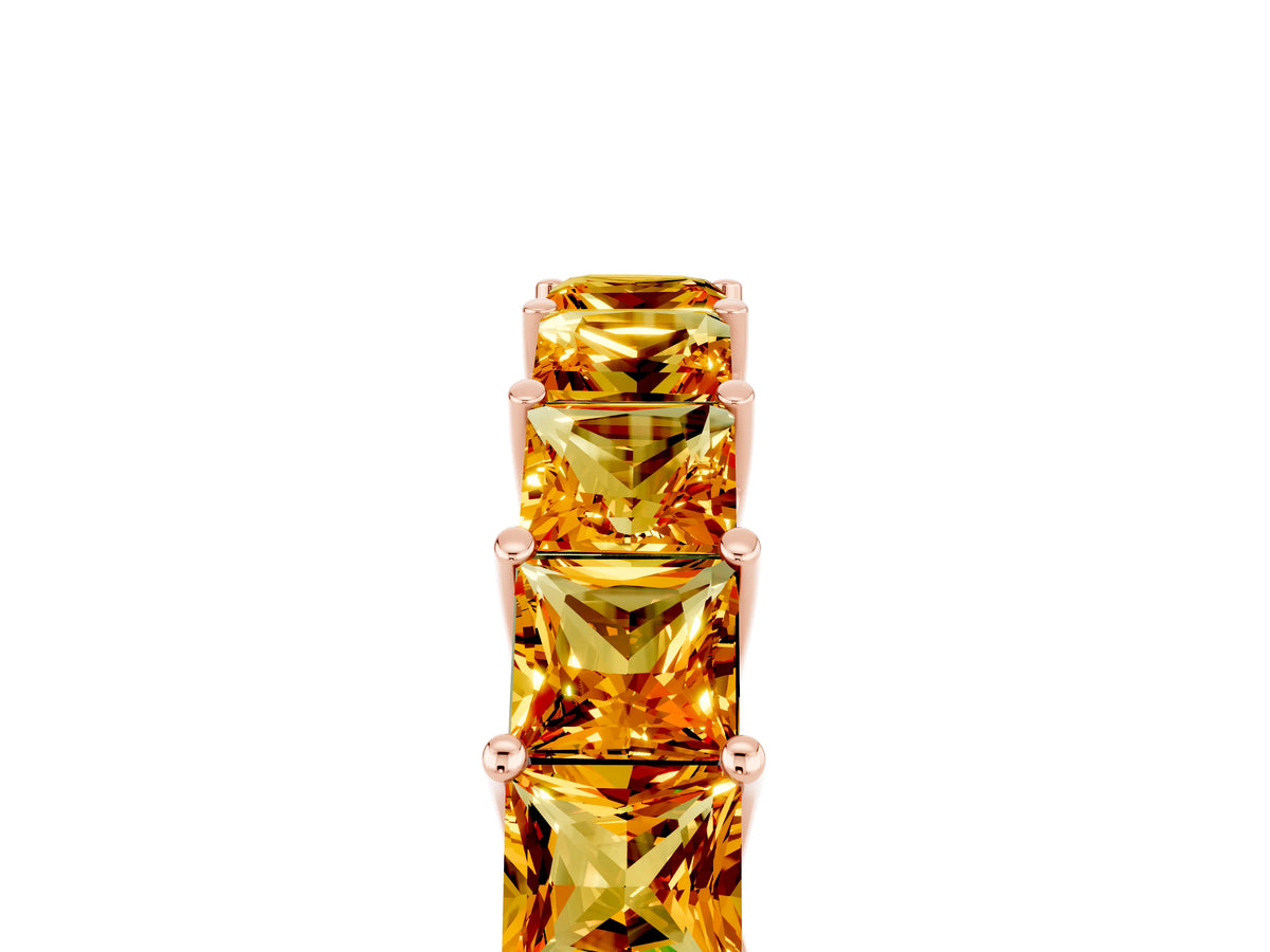 Princess Cut Citrine Eternity Band in Rose gold with Channel Setting and Prong Detail