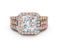Princess Cut Diamond Halo Engagement Ring in Rose gold with Triple-Row Round Band
