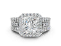 Princess Cut Diamond Halo Engagement Ring in Platinum with Triple-Row Round Band