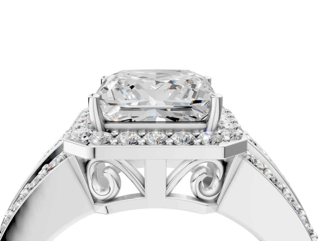 Princess Cut Diamond Halo Engagement Ring in Platinum with Triple-Row Round Band