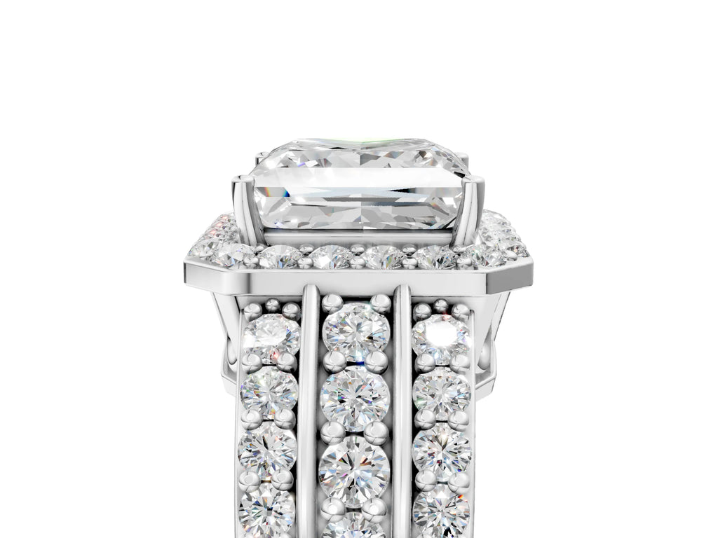Princess Cut Diamond Halo Engagement Ring in Platinum with Triple-Row Round Band