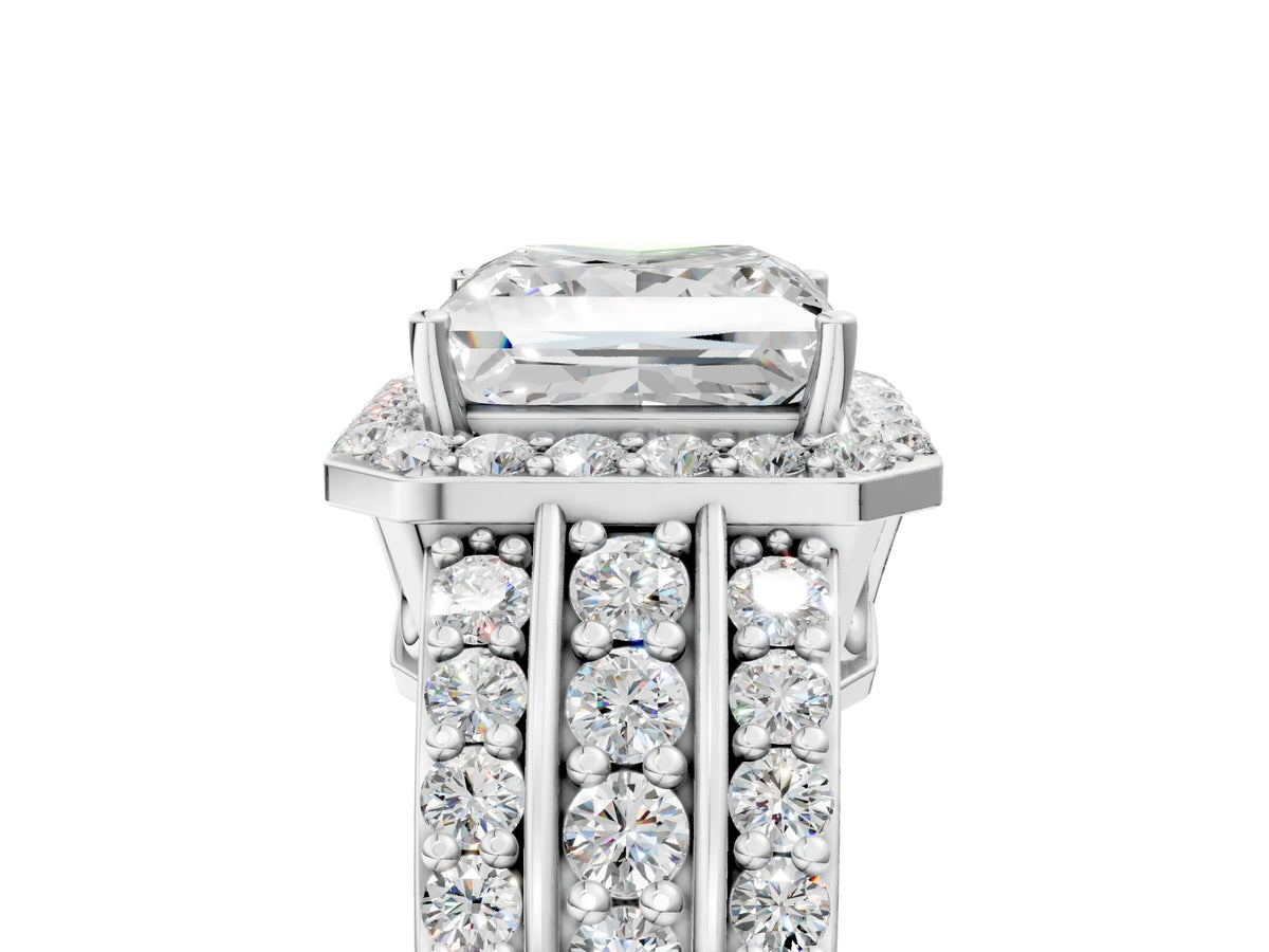 Princess Cut Diamond Halo Engagement Ring in Platinum with Triple-Row Round Band