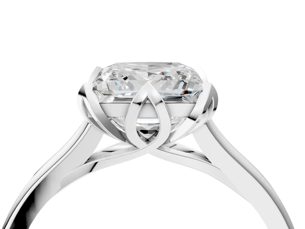 Princess Cut Diamond Solitaire Ring in Platinum with Flower Prong Setting