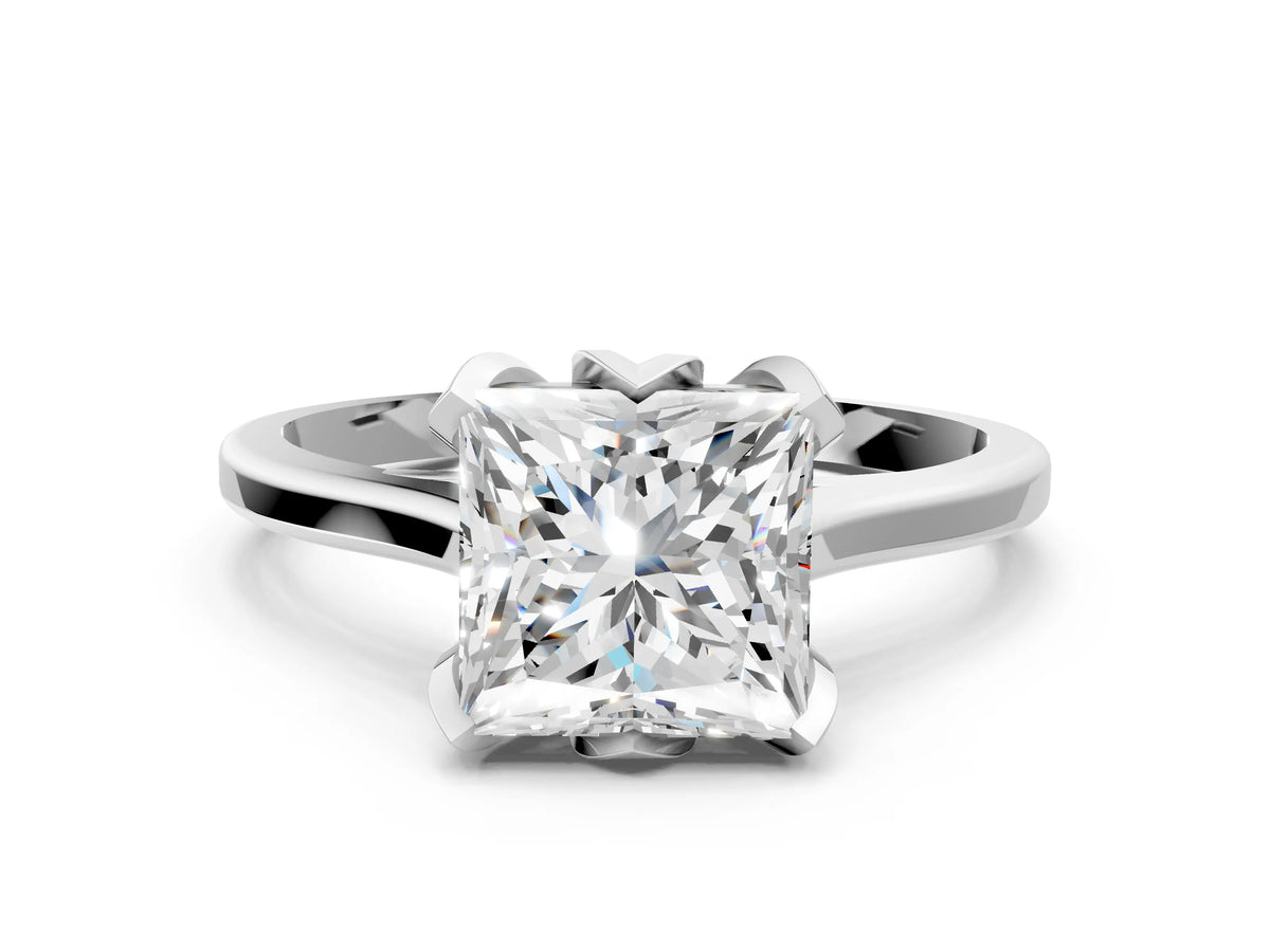Princess Cut Diamond Solitaire Ring in Platinum with Flower Prong Setting