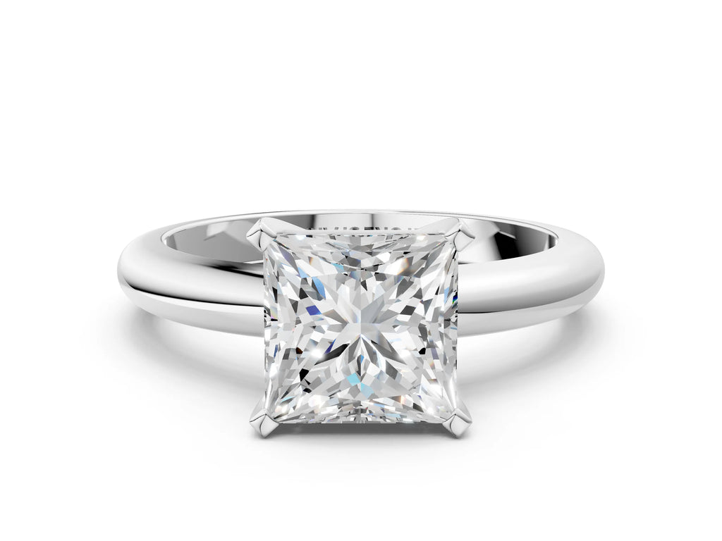 Princess Cut Diamond Solitaire Ring in Platinum with Prong Setting and Rounded Band