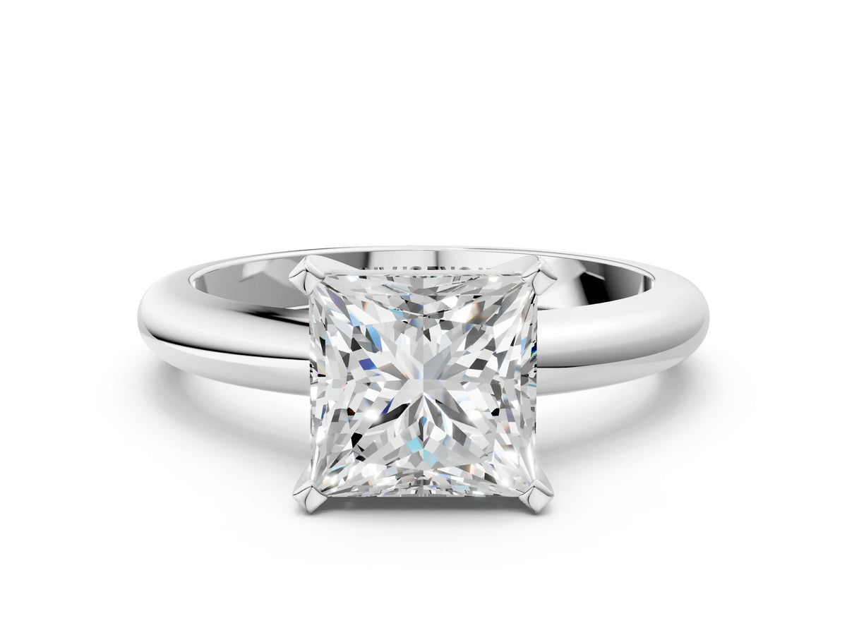 Princess Cut Diamond Solitaire Ring in Silver with Prong Setting and Rounded Band