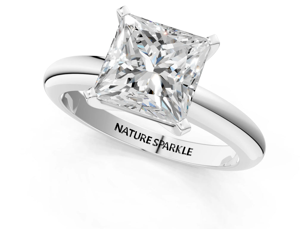 Princess Cut Diamond Solitaire Ring in Platinum with Prong Setting and Rounded Band