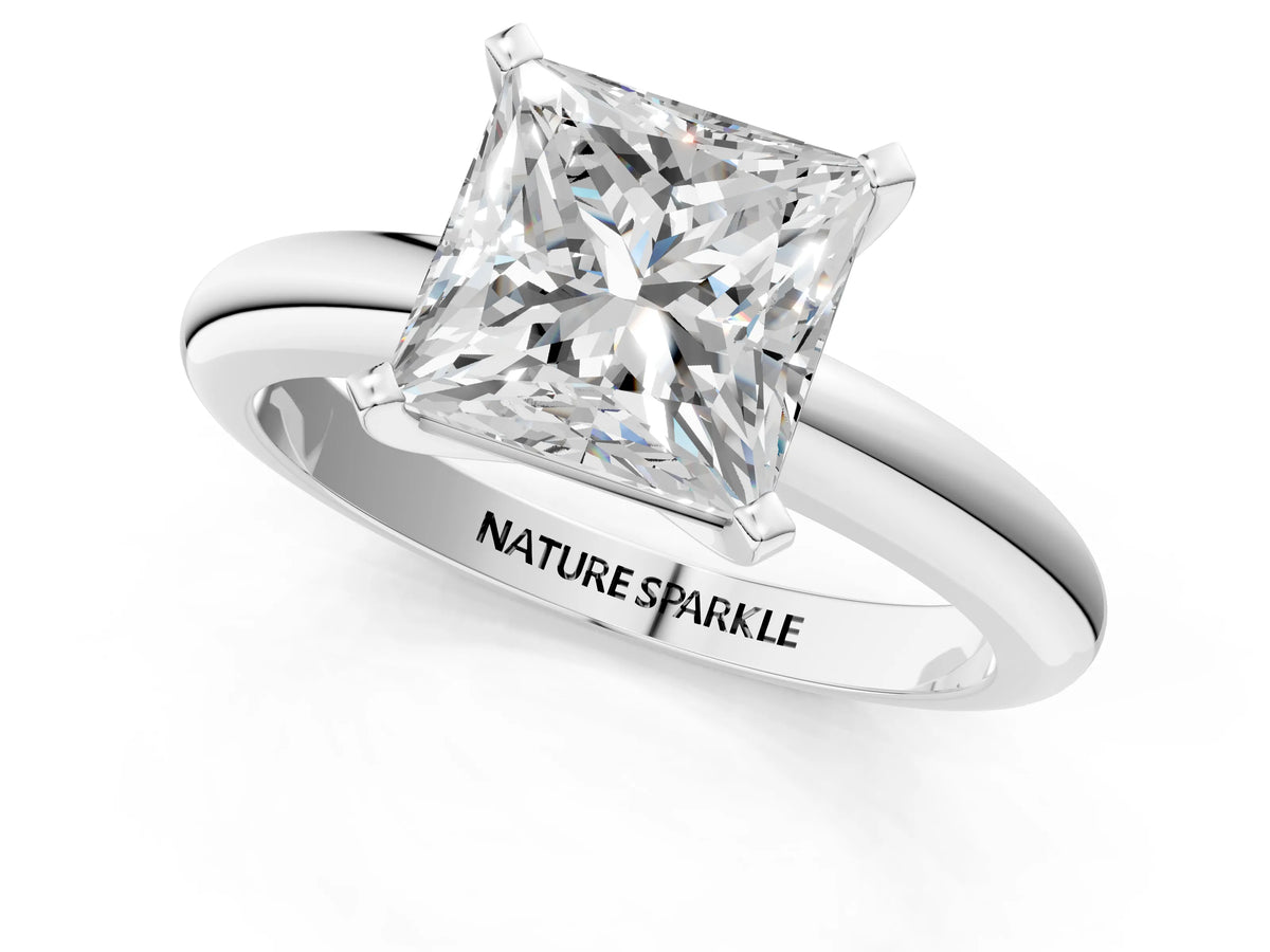Princess Cut Diamond Solitaire Ring in Silver with Prong Setting and Rounded Band
