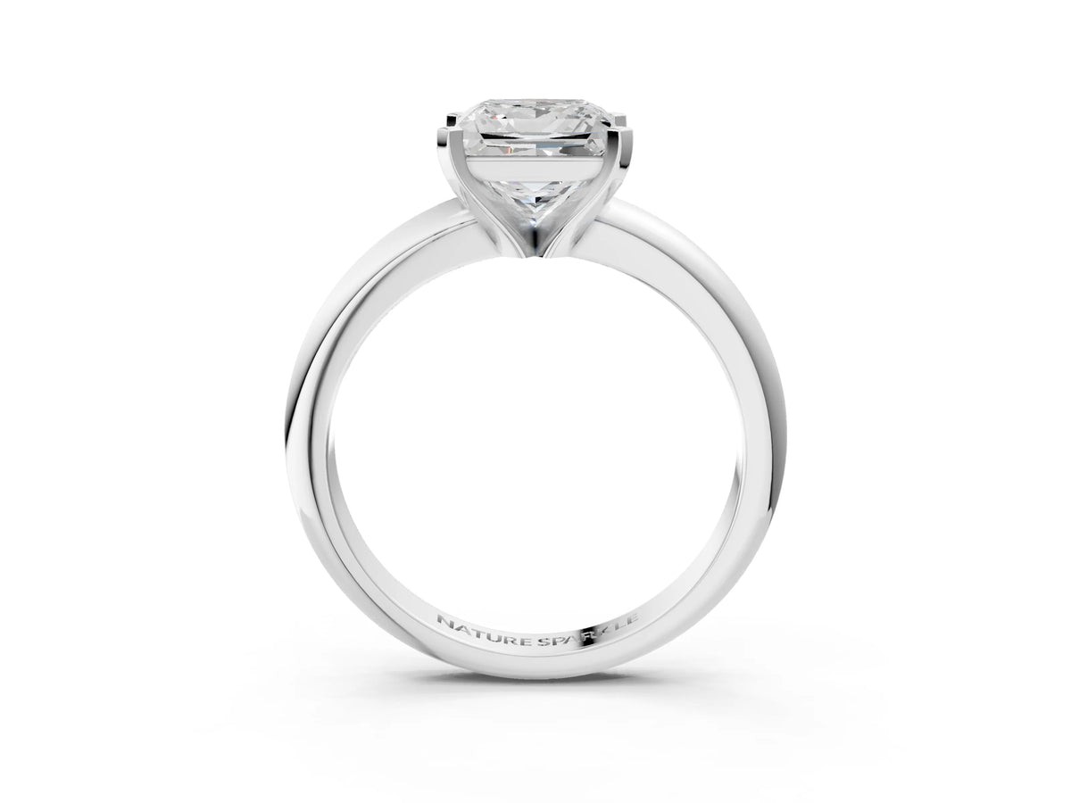 Princess Cut Diamond Solitaire Ring in Silver with Prong Setting and Rounded Band