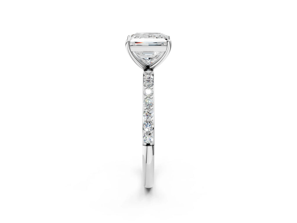 Princess Cut Diamond Solitaire Ring in Platinum with Round Pavé Band